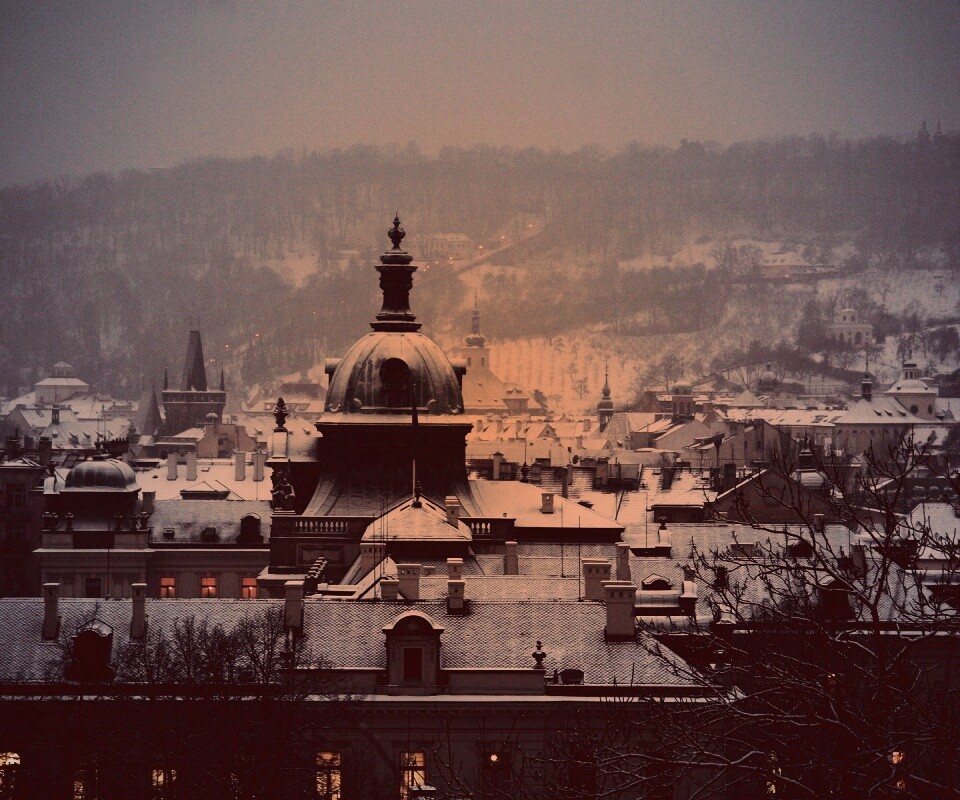 Город зимой обои