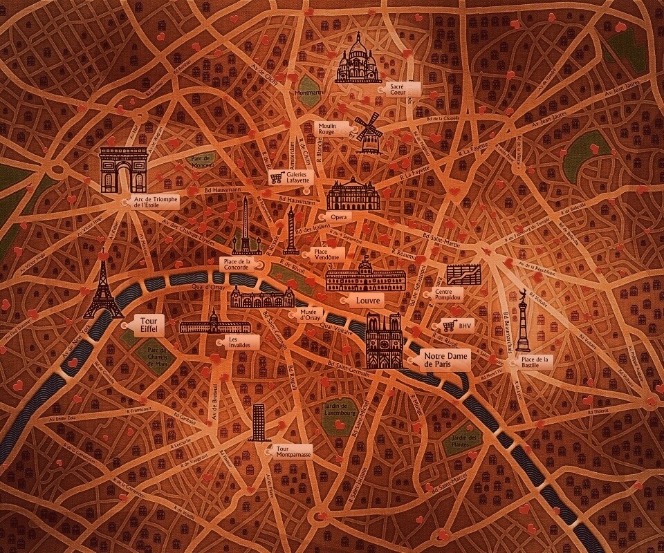 Карта Парижа обои