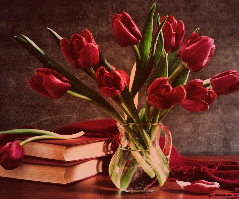 Букет красных тюльпанов обои