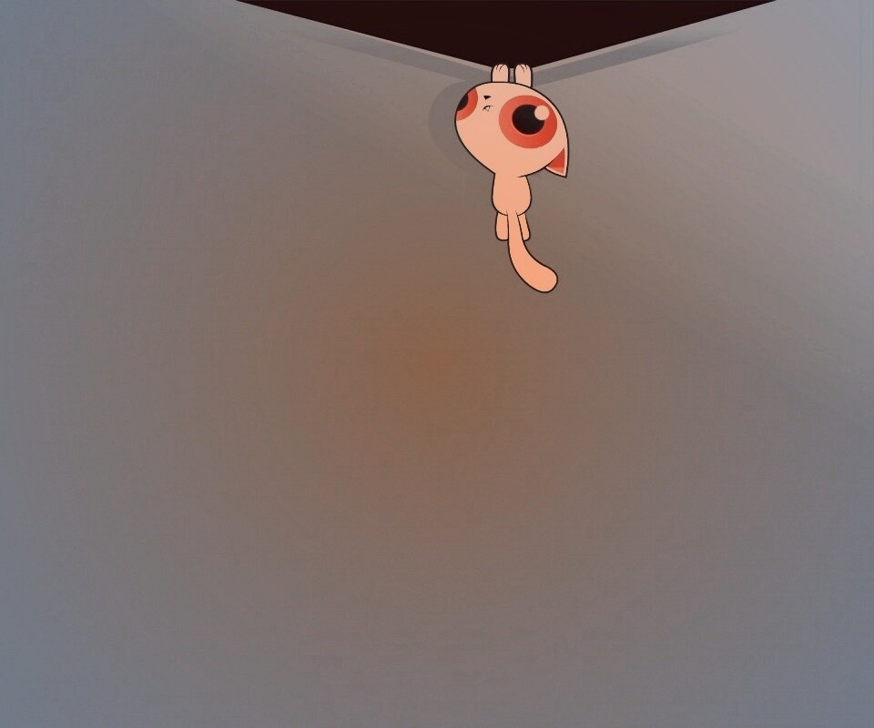 Кот, зацепившийся за край обои