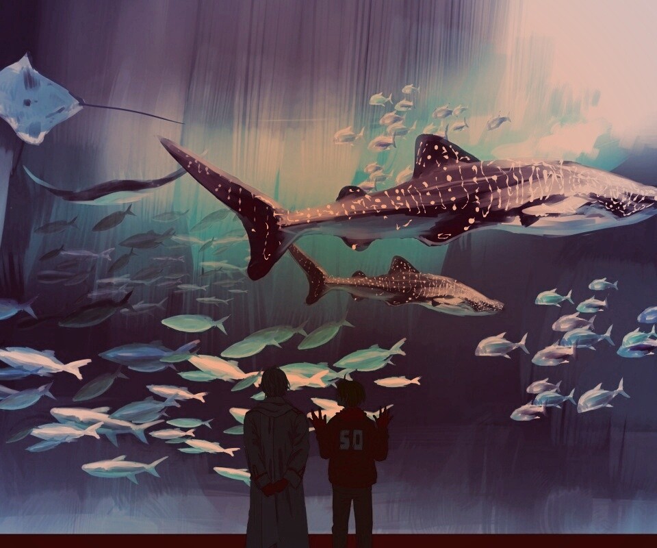 Двое в океанариуме обои