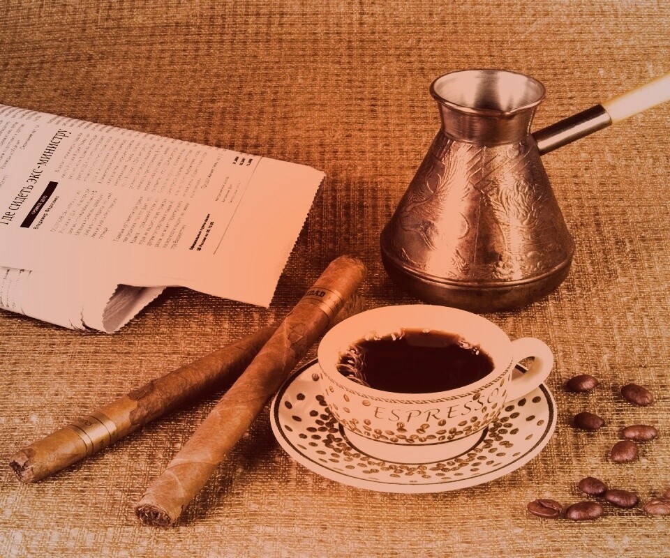 Утренний кофе, газета и сигары обои