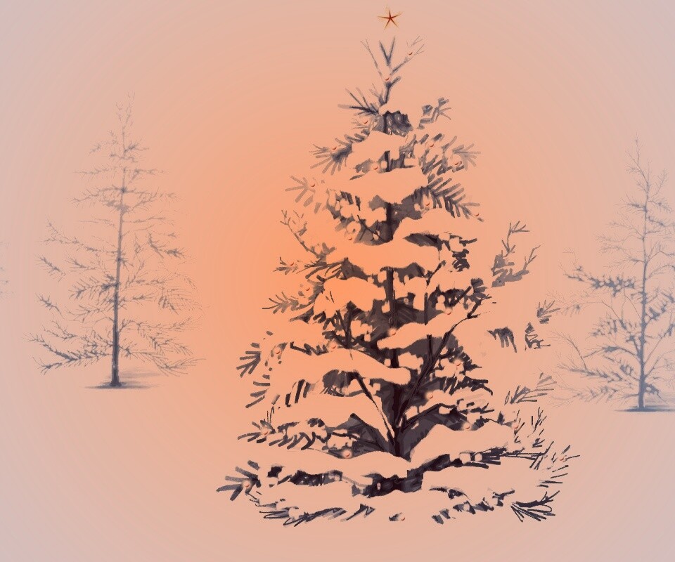 Украшенная ёлочка в лесу обои