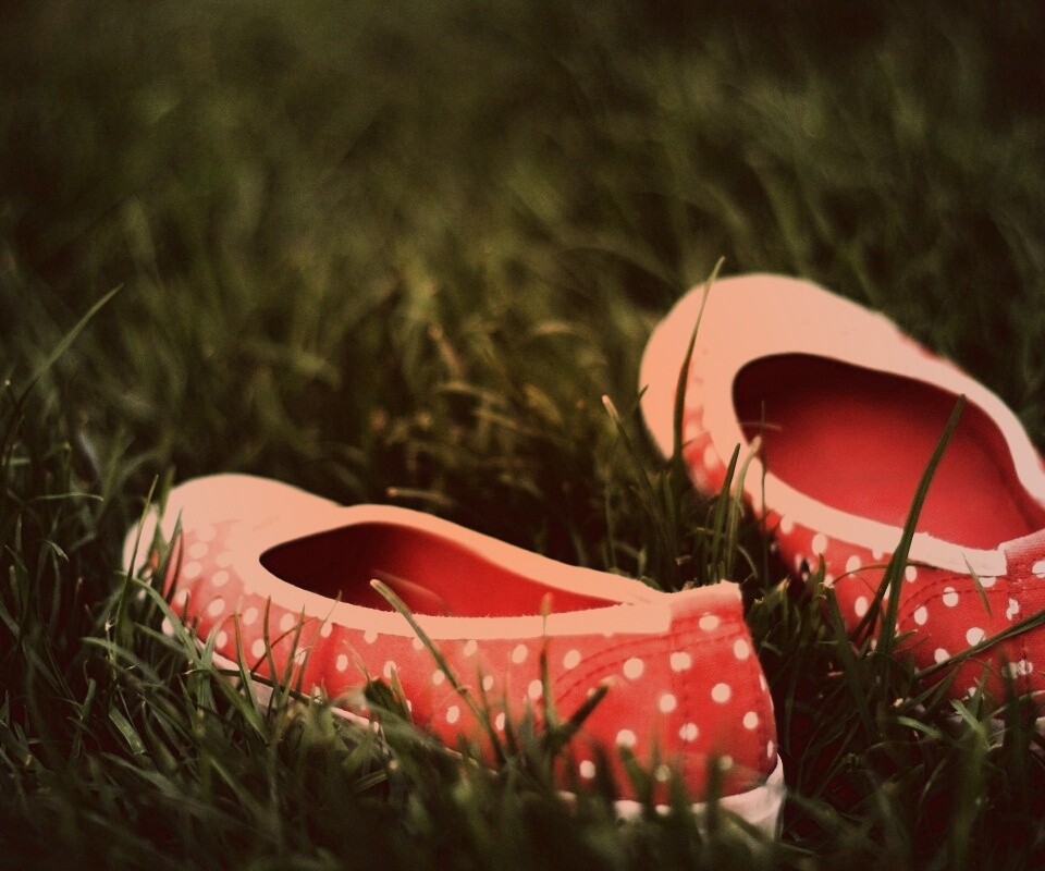 Красные тапки в горошек обои