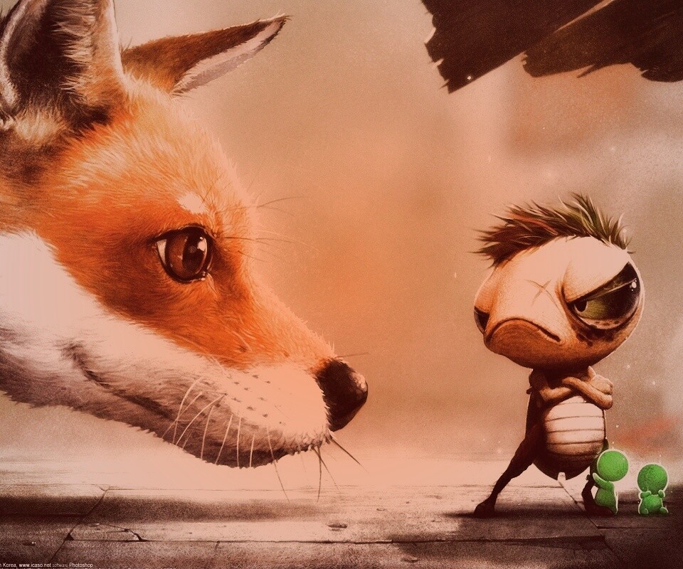 Лиса и жук обои