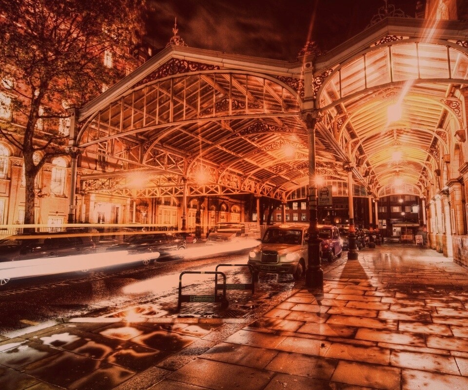 Город под фонарями обои