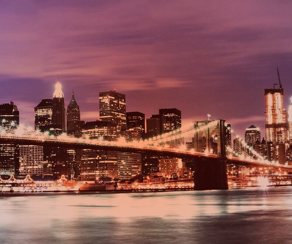 Бруклинский мост на фоне ночного Нью-Йорка обои