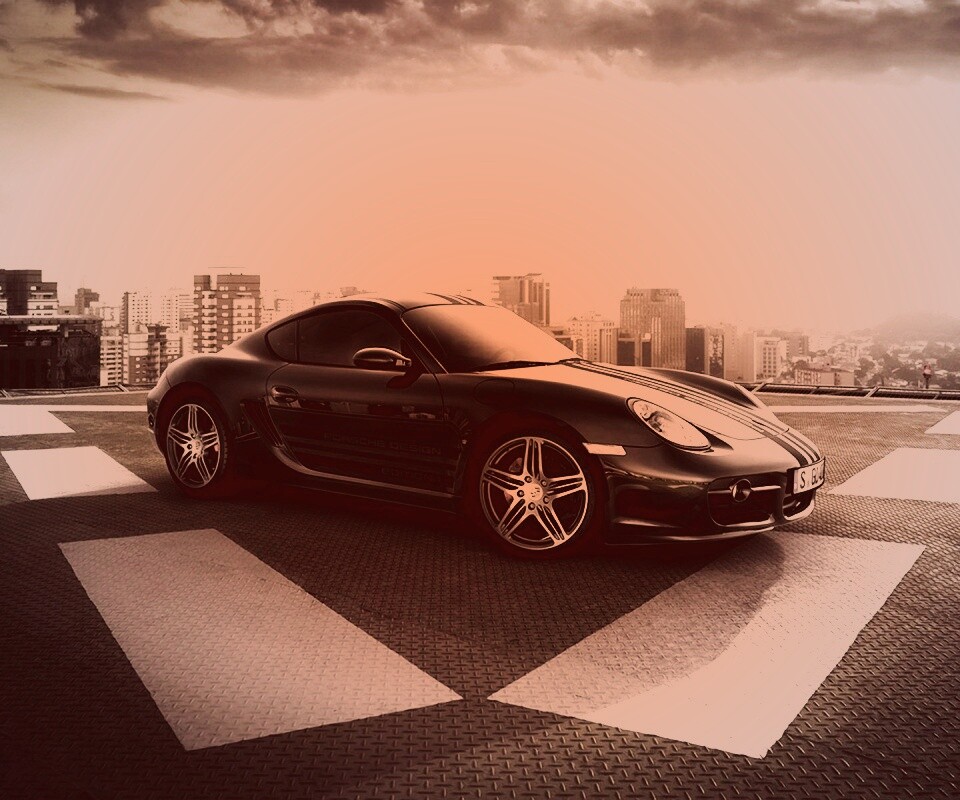 Порш на вертолетной площадке обои