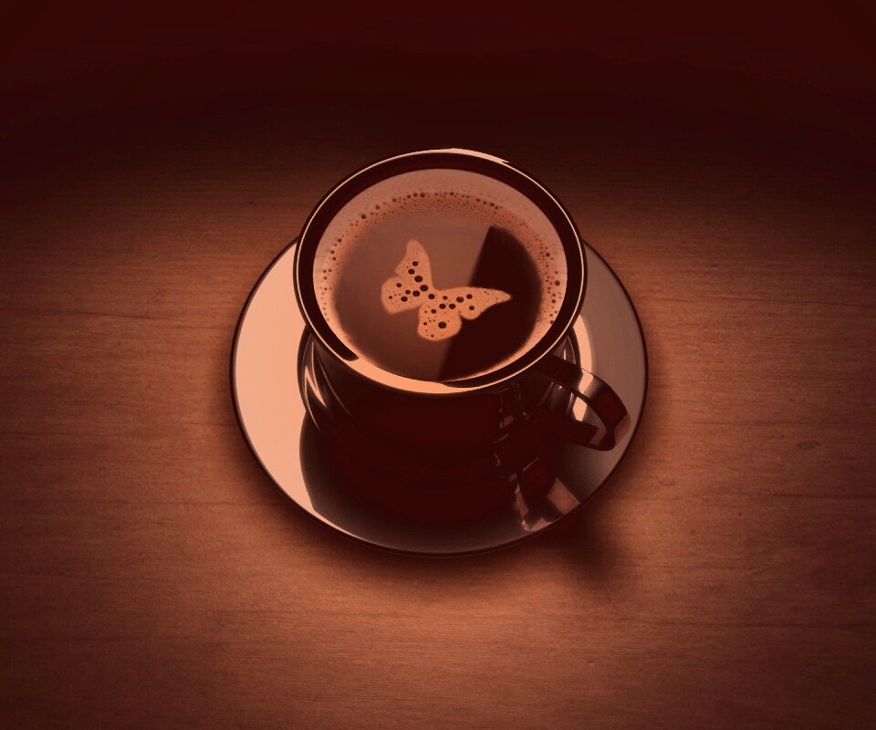 Чашка кофе с пенкой в форме бабочки обои