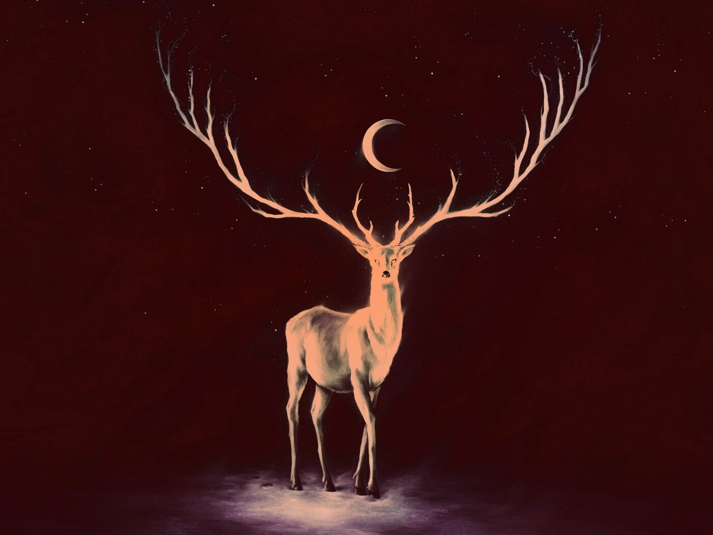 Олень в лунном свете обои
