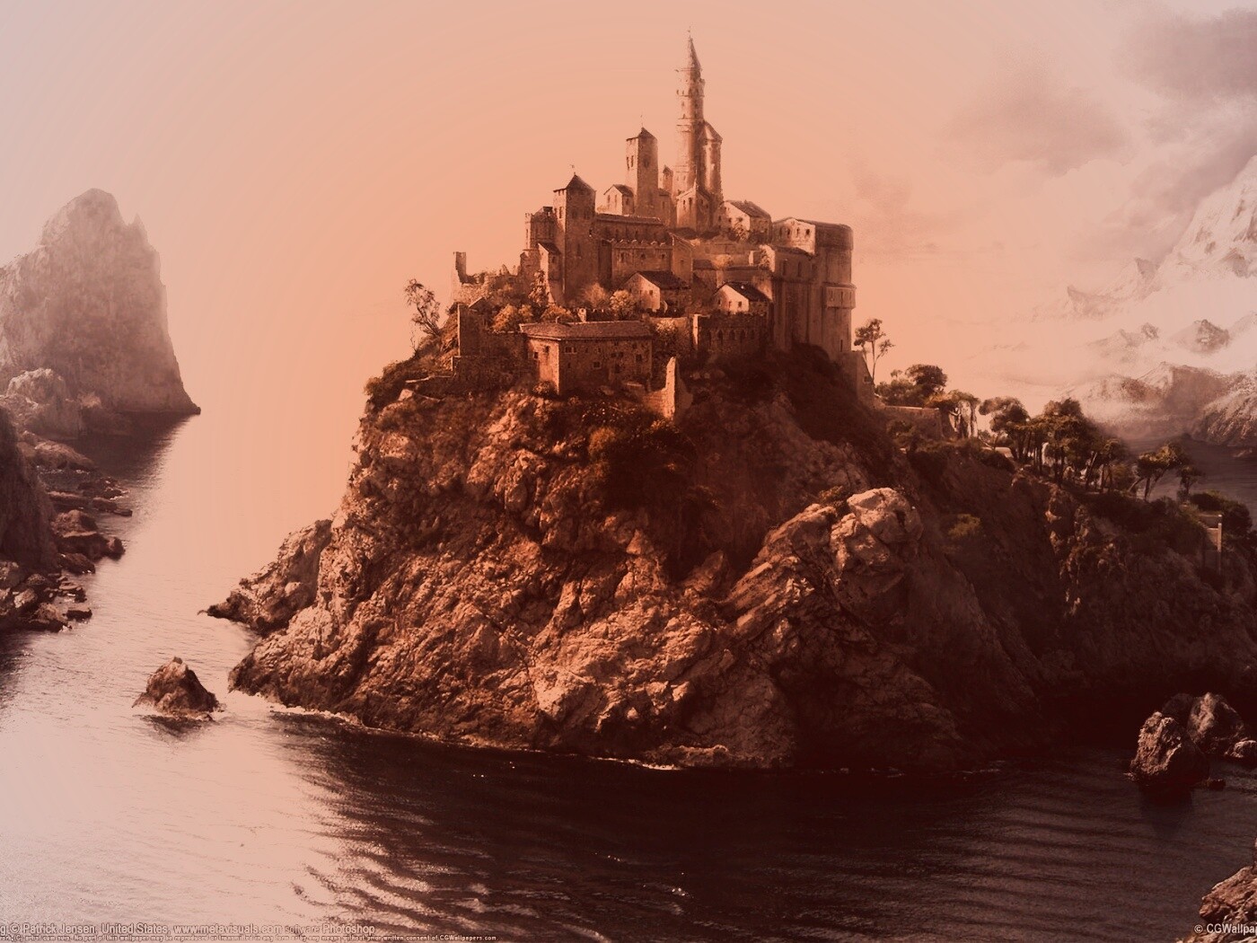 Замок на скале обои