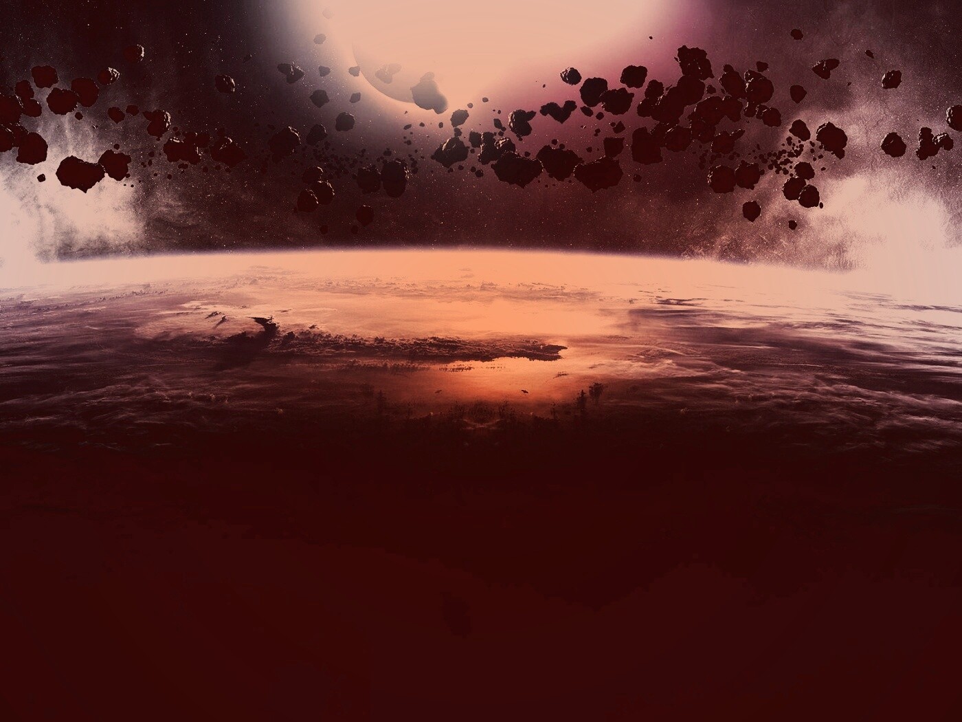 Пояс астероидов над планетой обои