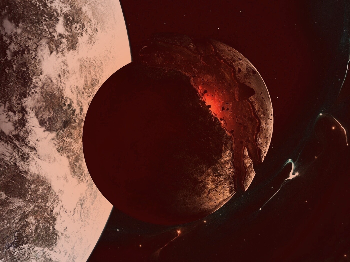 Спутник раскалывается пополам обои