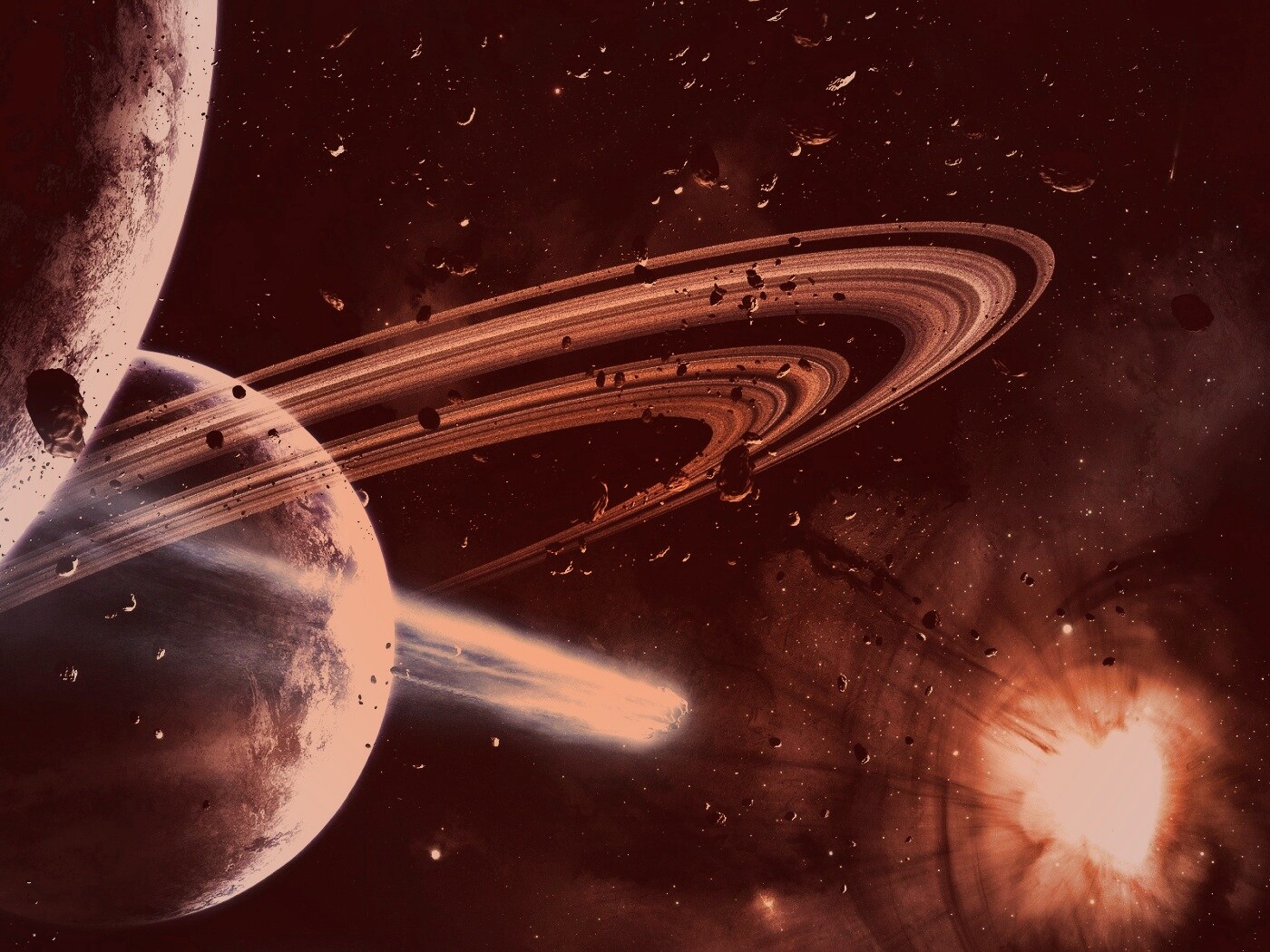 Голубой метеорит и туманность в виде сердца обои