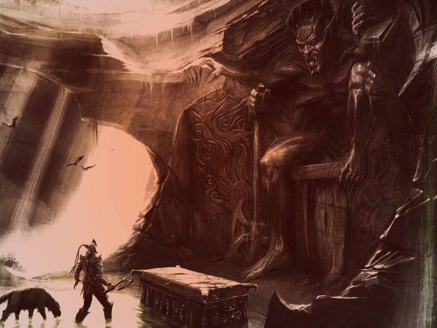 Довакин и Барбас в святилище Клавикуса Вайла обои