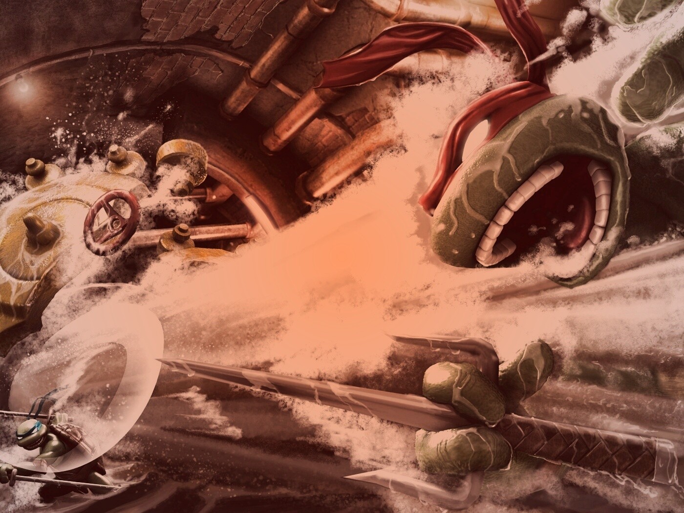 Рафаэля и Леонардо смывает водой обои