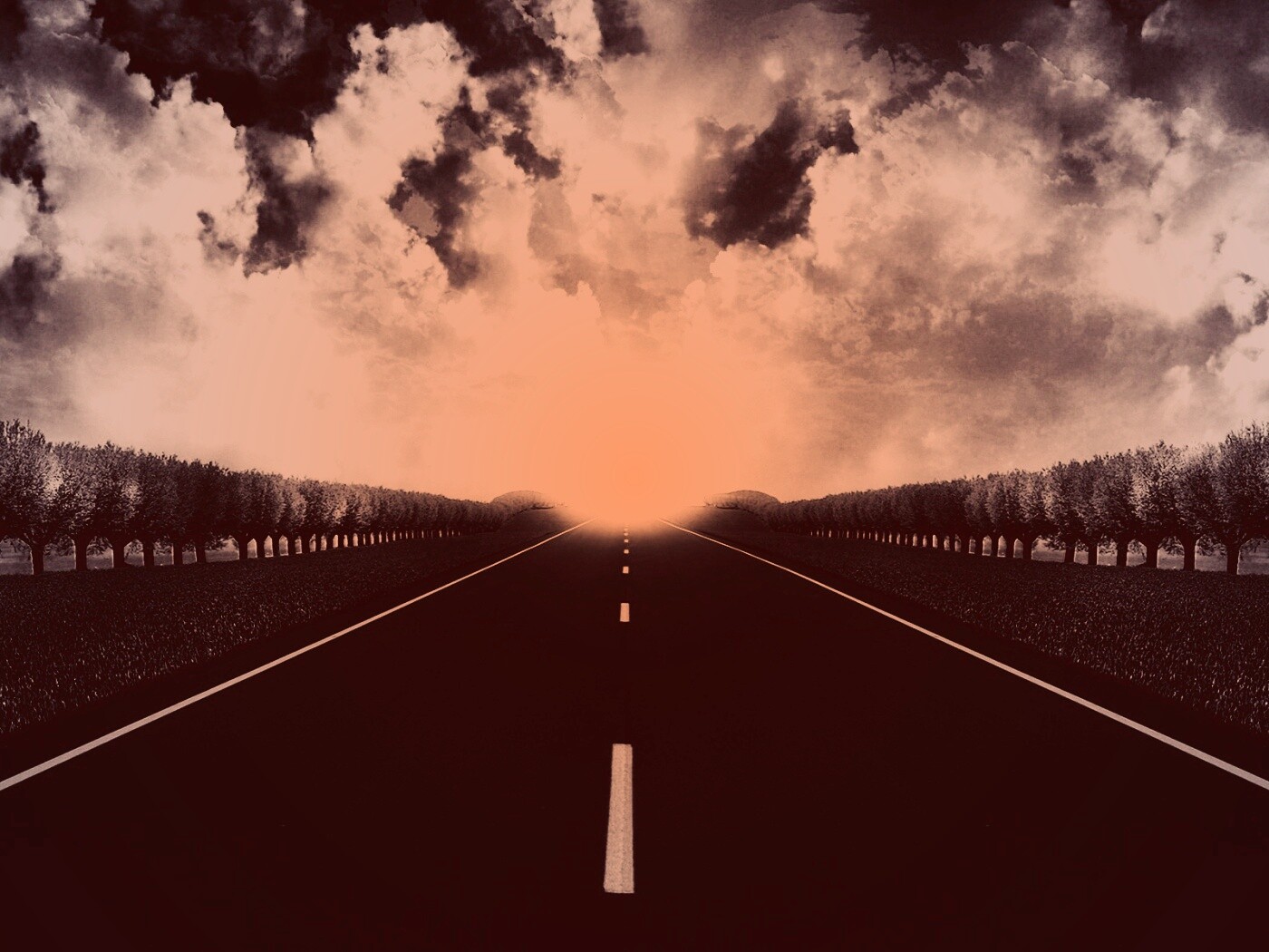 Дорога на закат обои