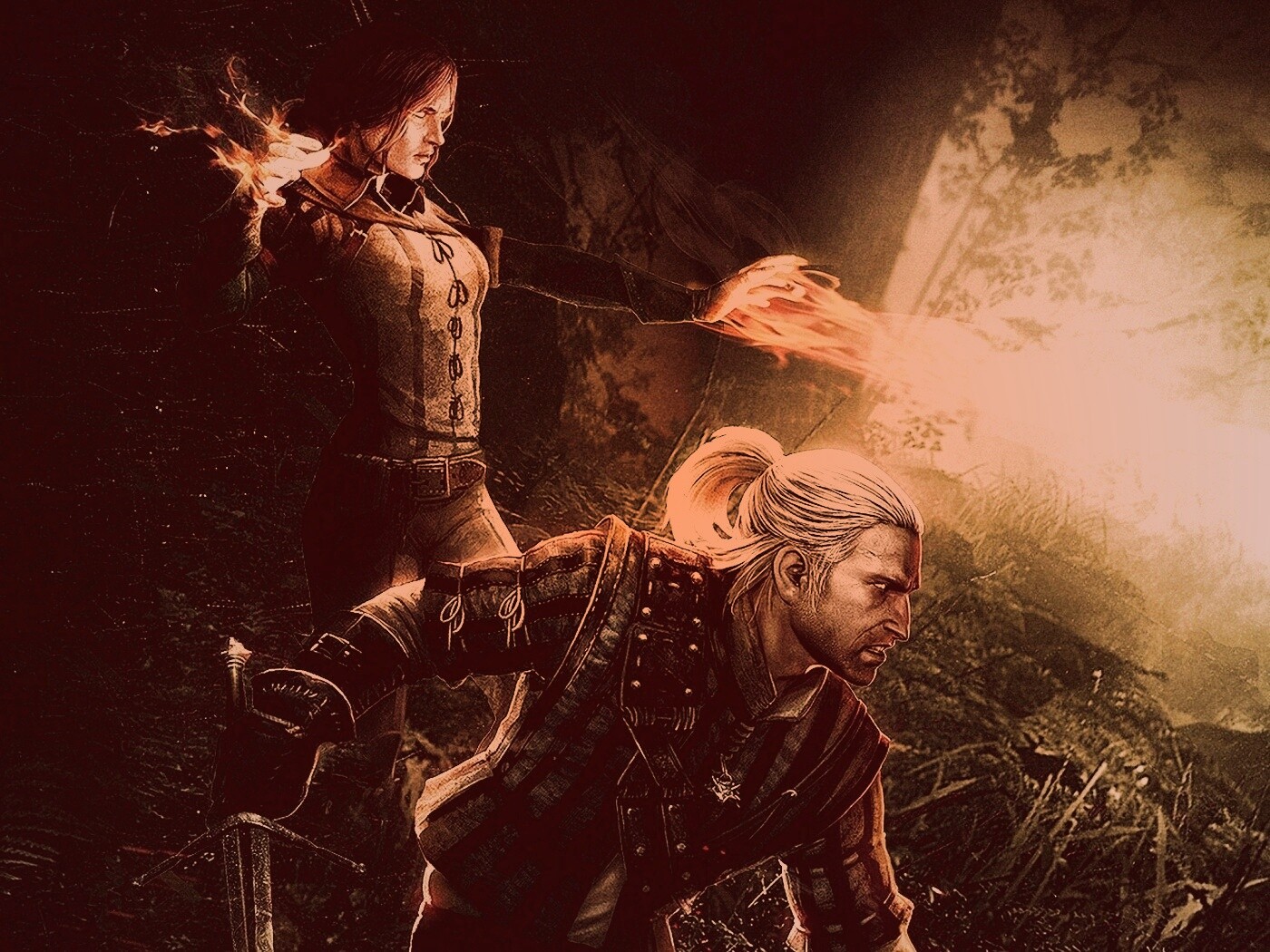 Геральт и Трисс в бою обои
