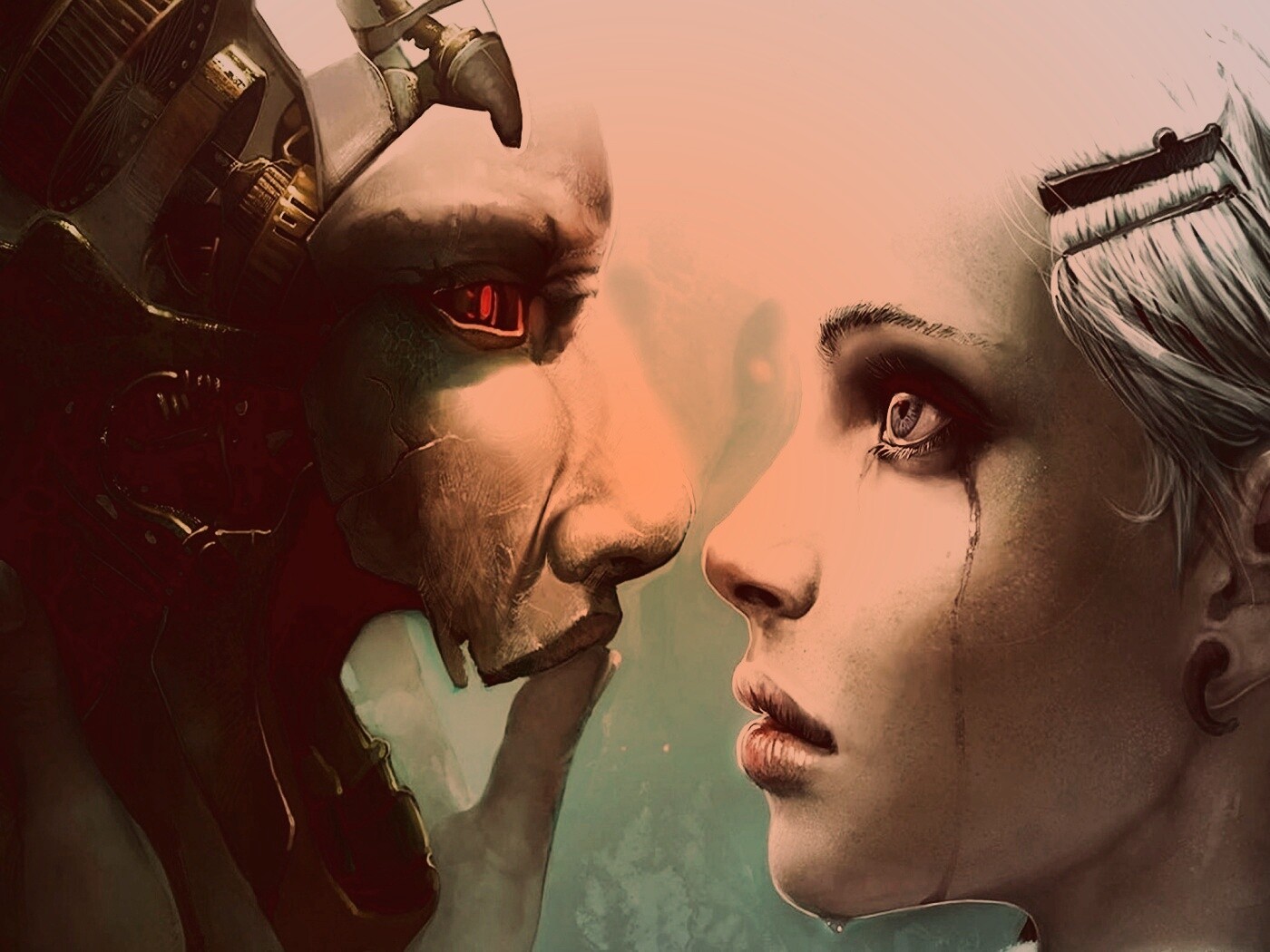 Девушка и робот обои