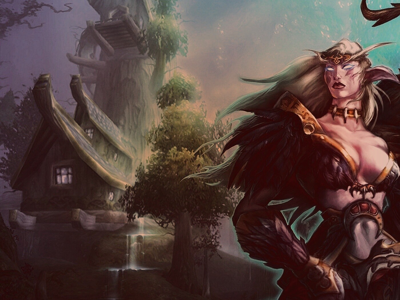 Тёмная эльфика в лесу обои