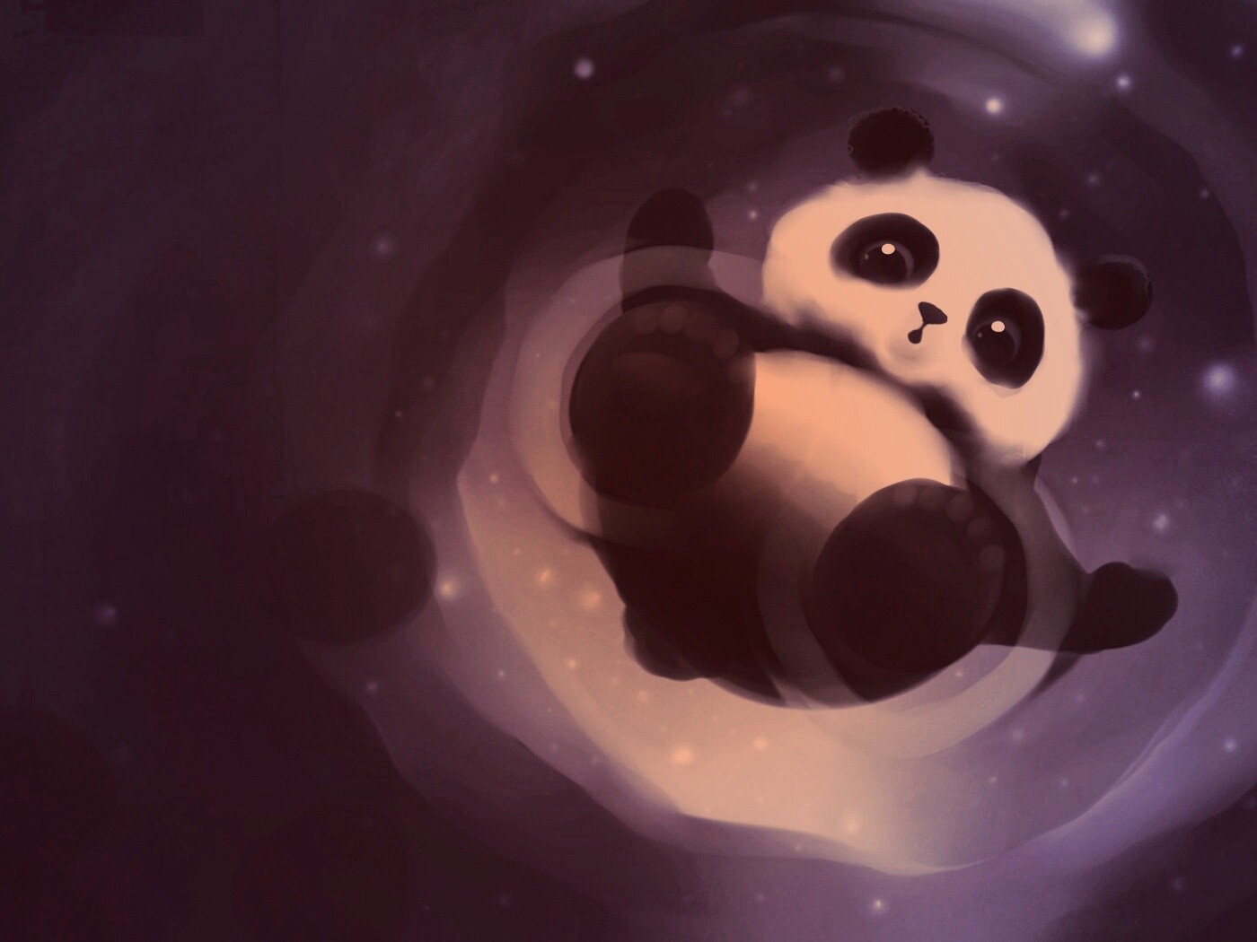 Маленькая панда и лужа обои