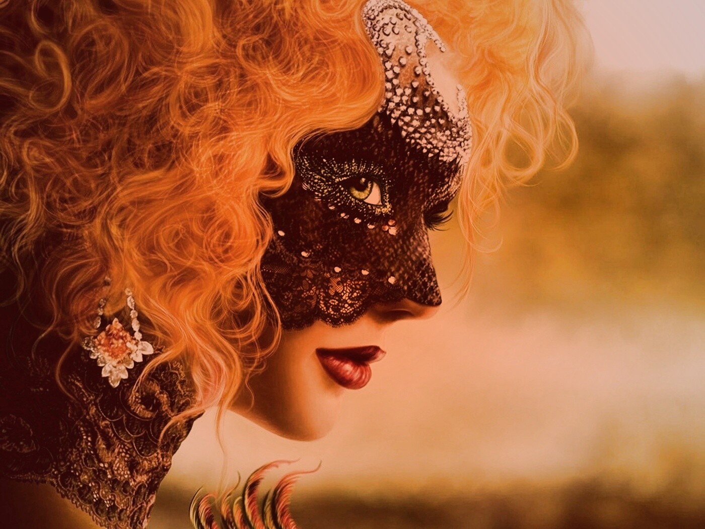 Девушка в карнавальной маске обои