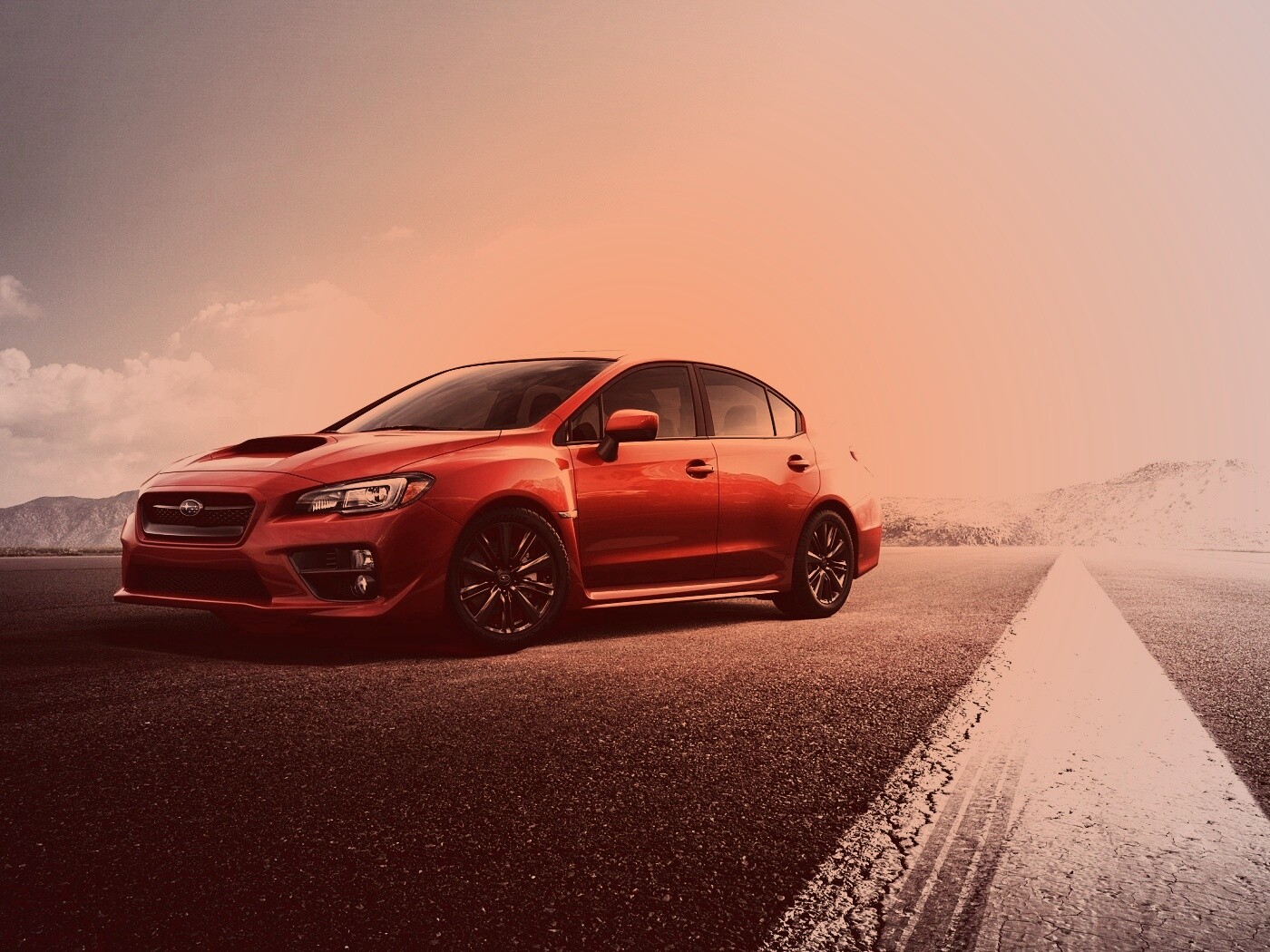 Subaru WRX на пустынной трассе обои