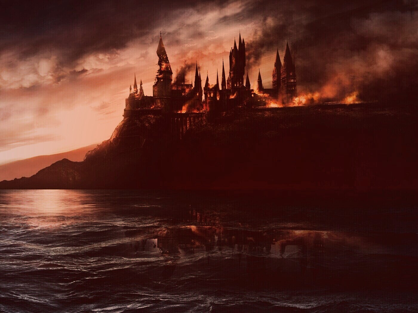 Хогвартс охваченный пламенем обои