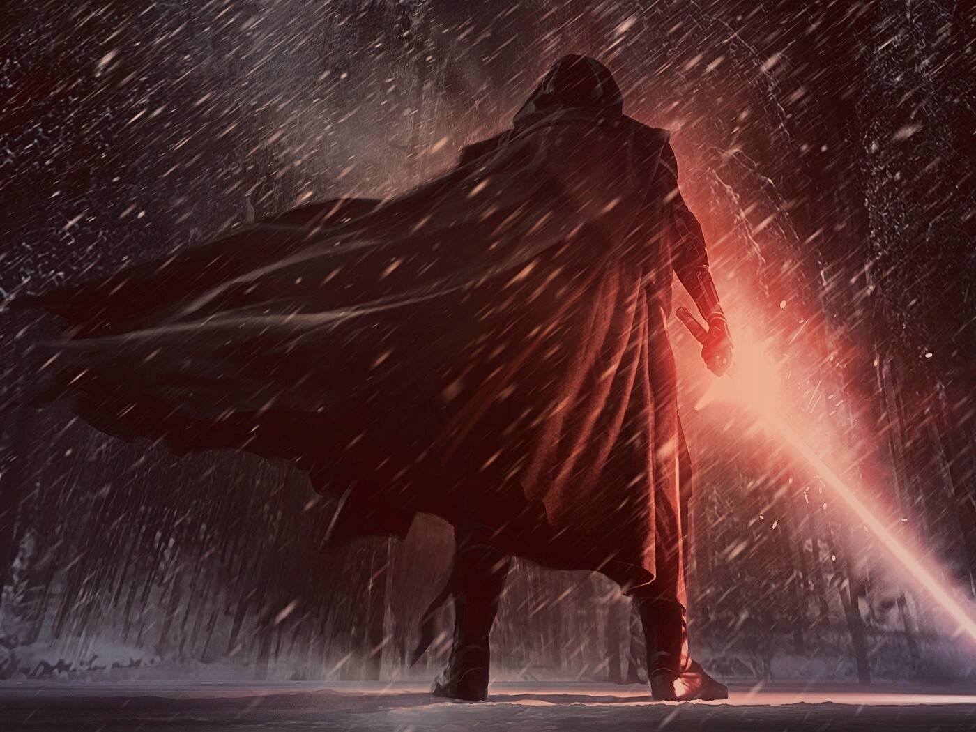 Кайло Рен в зимнем лесу обои