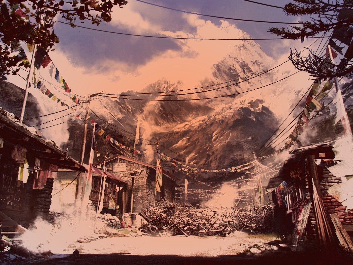 Загороженная улица в горах обои