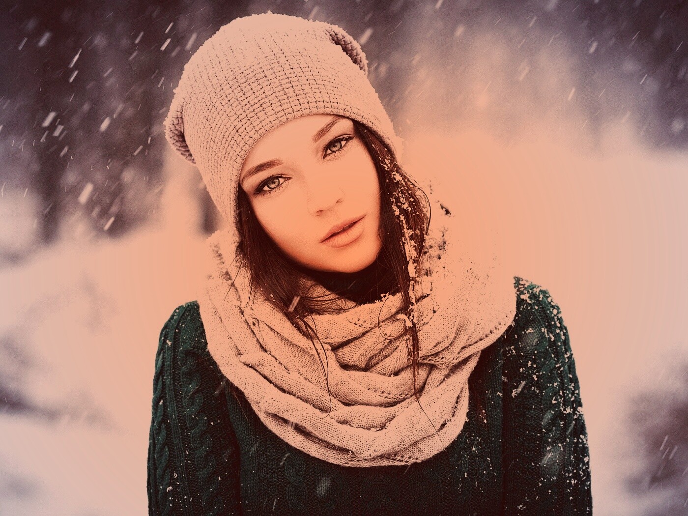 Девушка в снегопад обои