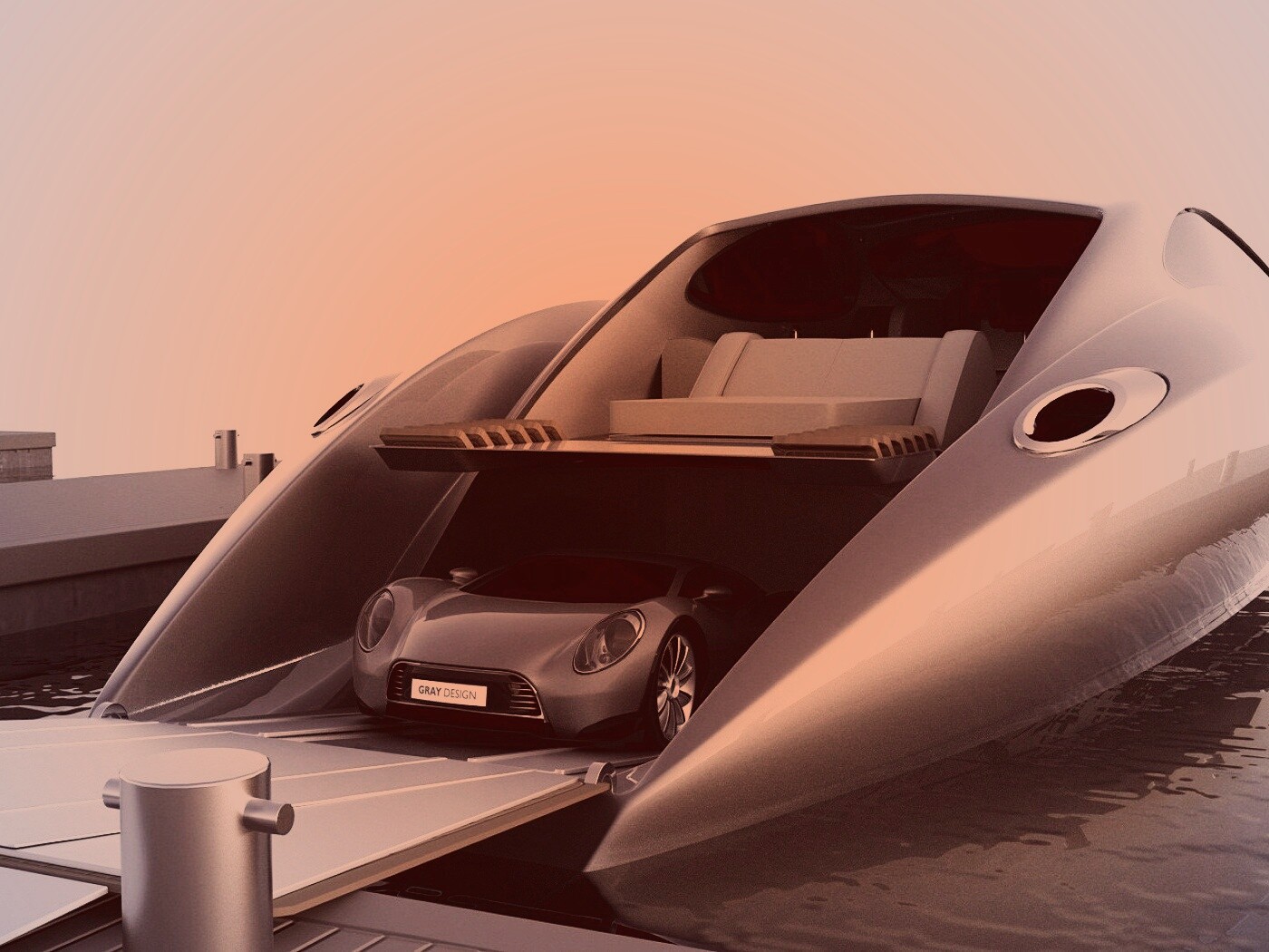 Яхта с автомобилем на борту обои