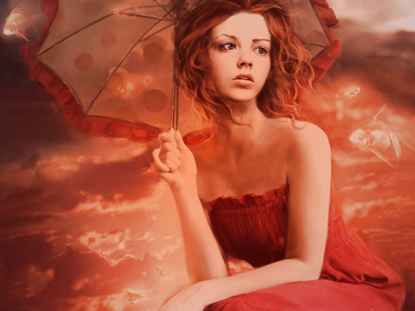 Девушка с зонтиком обои