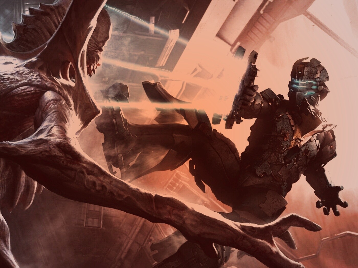 Айзек Кларк стреляет в монстра обои