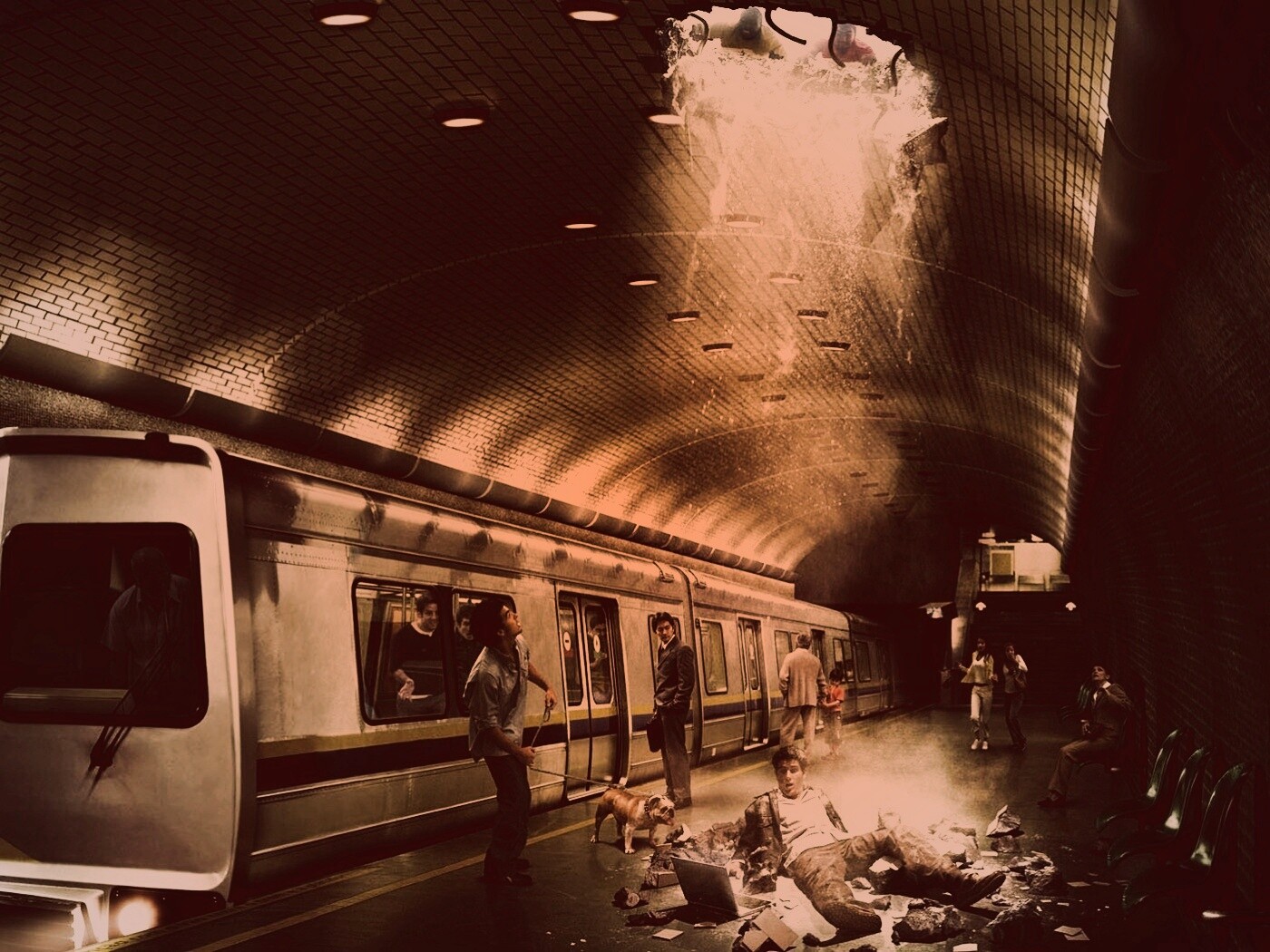 Провалившийся в метро обои