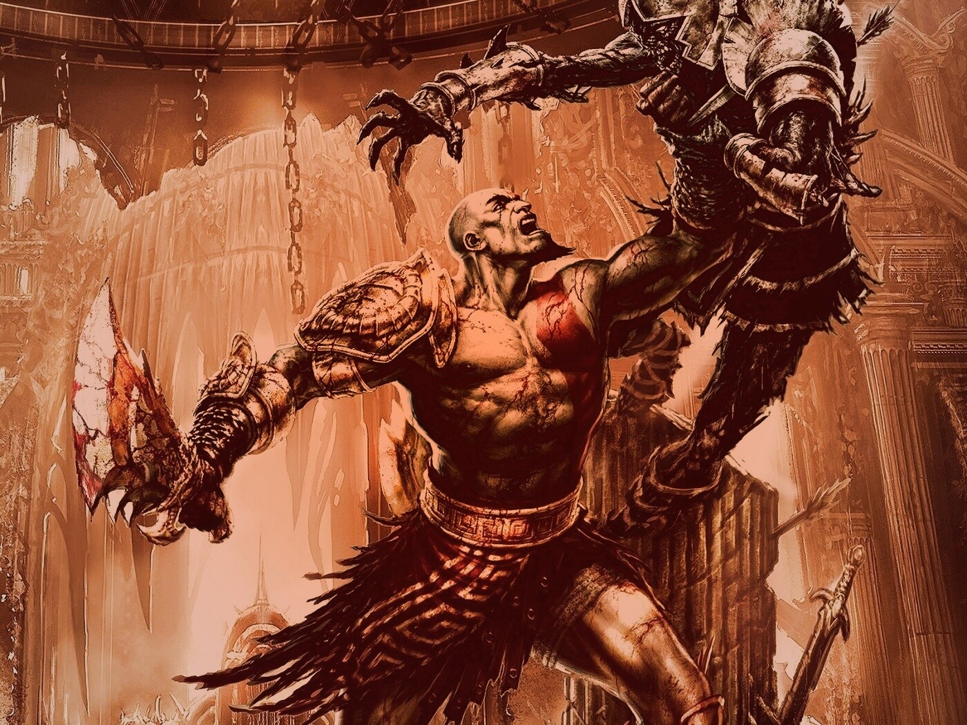 Кратос с мечем обои