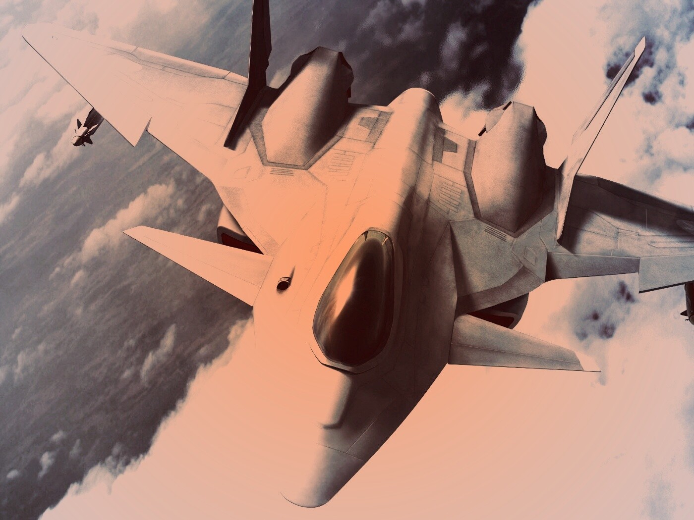 Нарисованный истребитель в полете обои