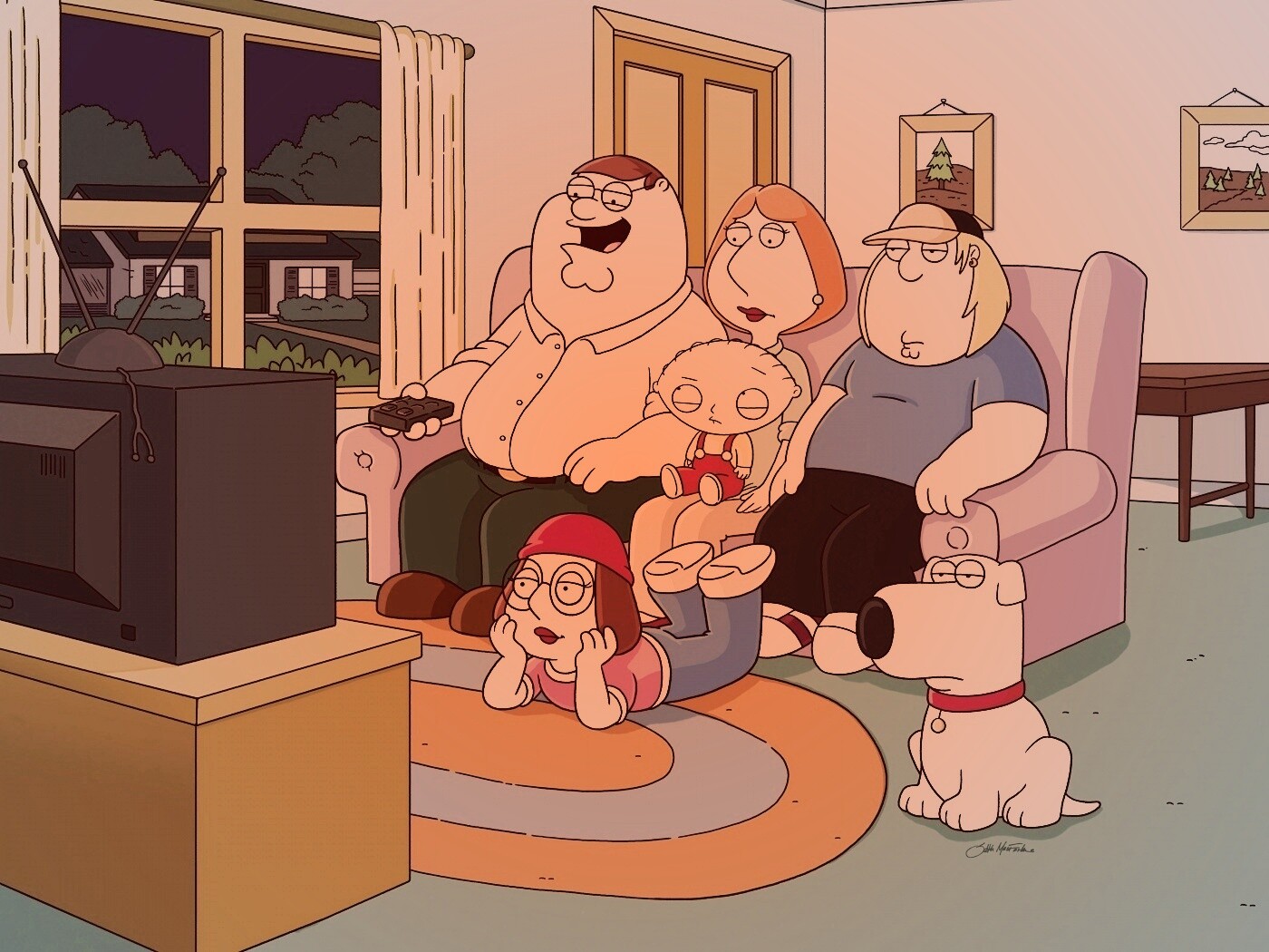 Гриффины всей семьей перед телевизором обои