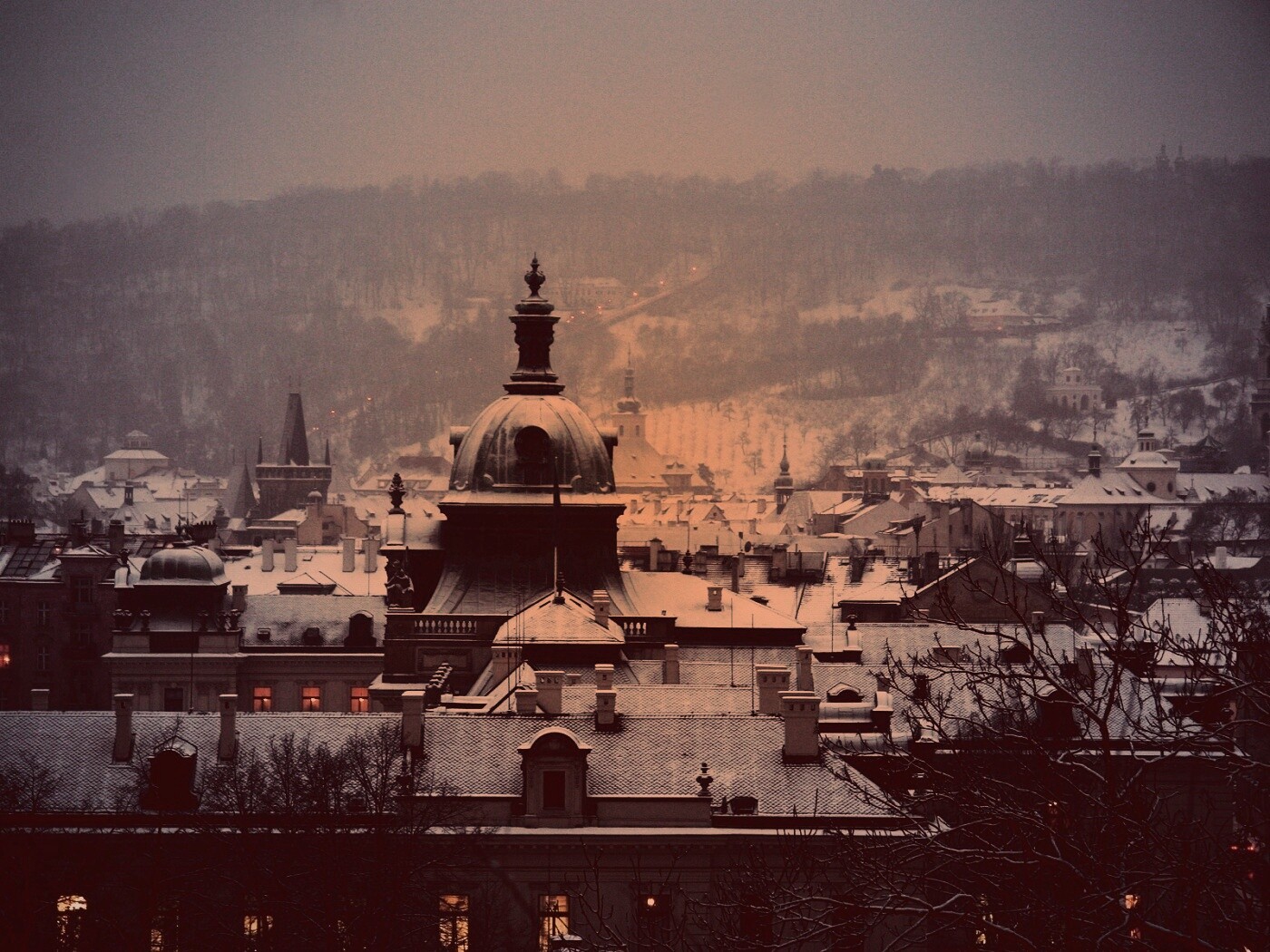 Город зимой обои