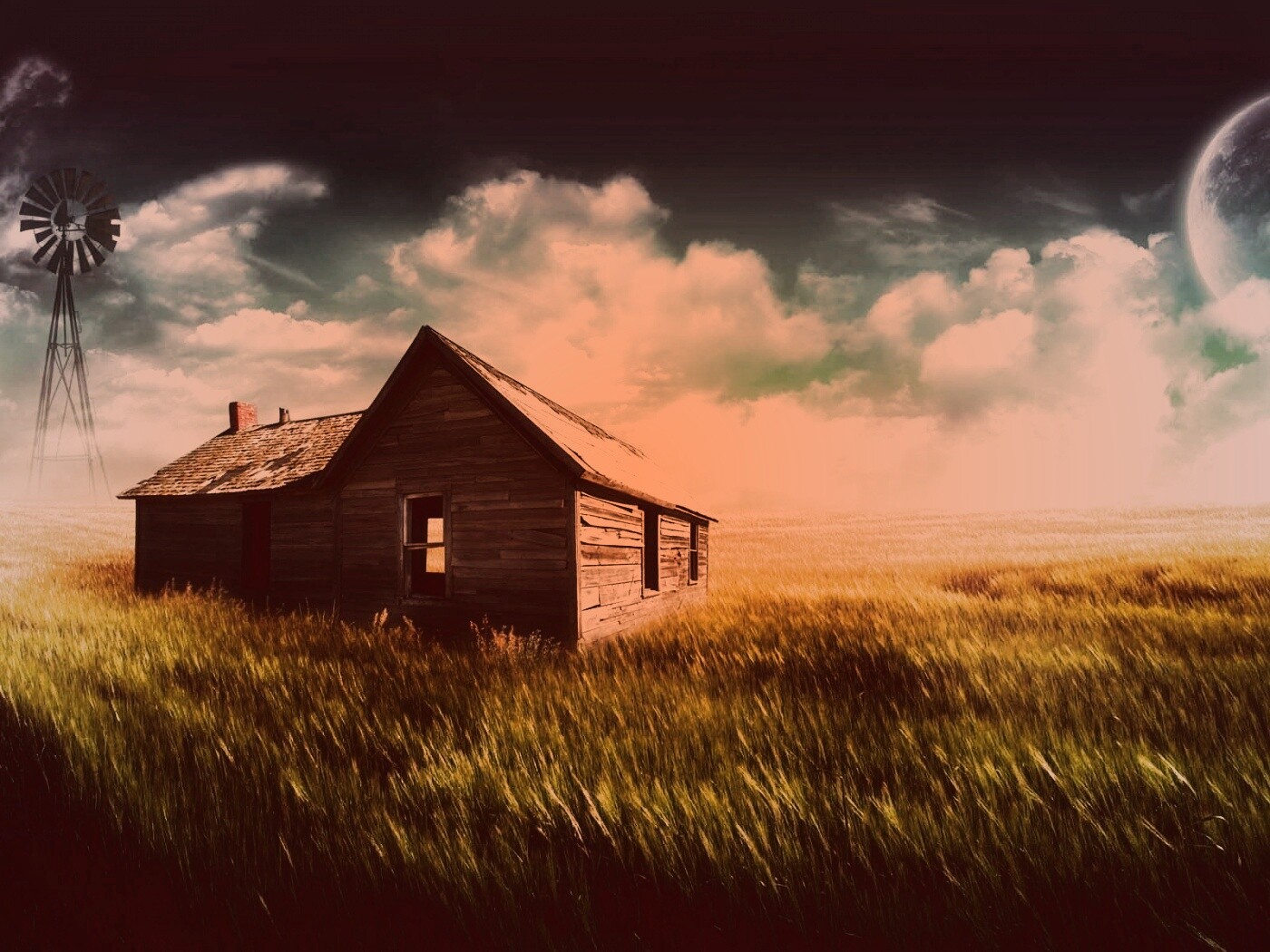 Домик в поле обои