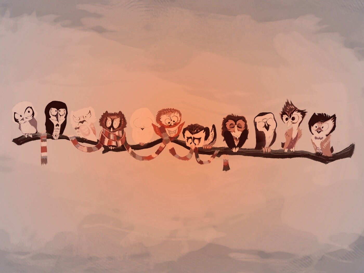 Совы на ветке обои