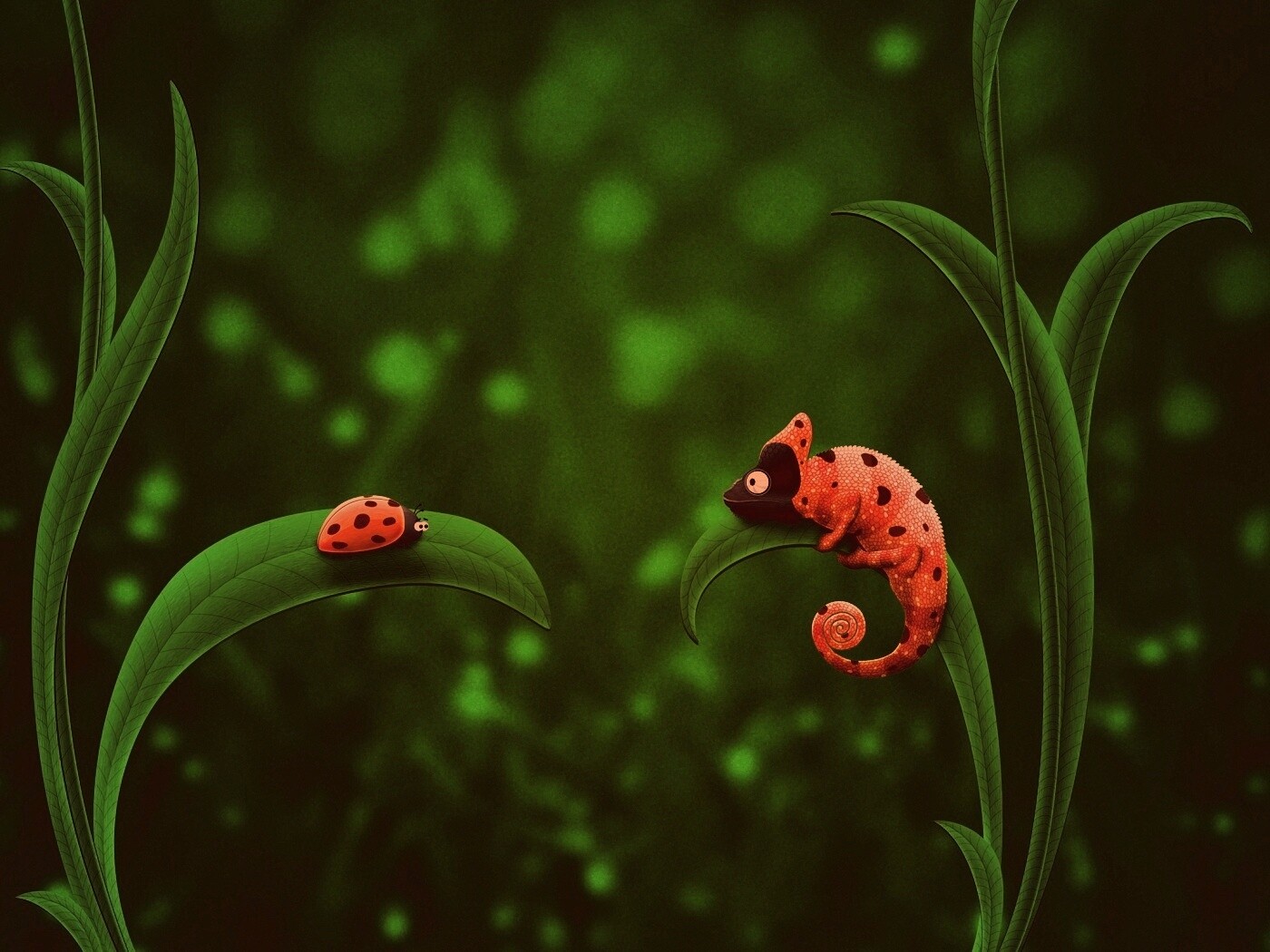 Хамелеон  замаскированный под божью коровку обои