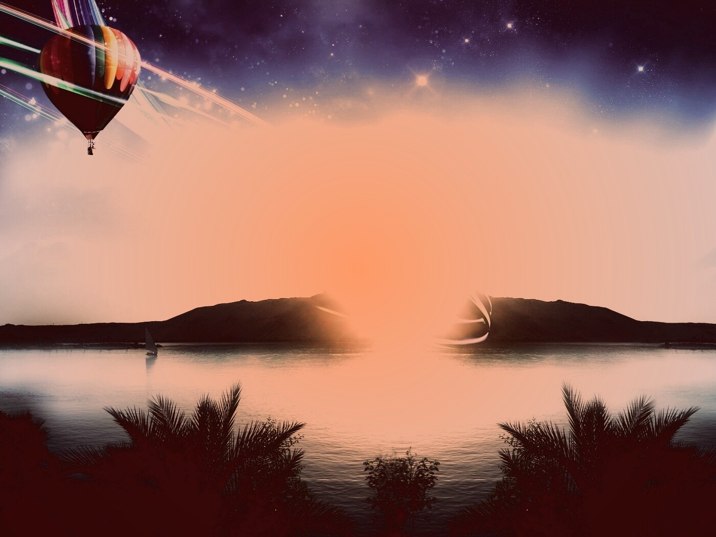 Радужный воздушный шар обои