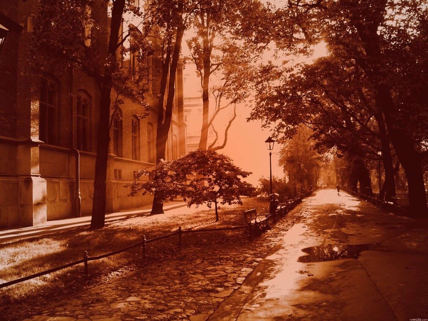 Аллея у здания обои