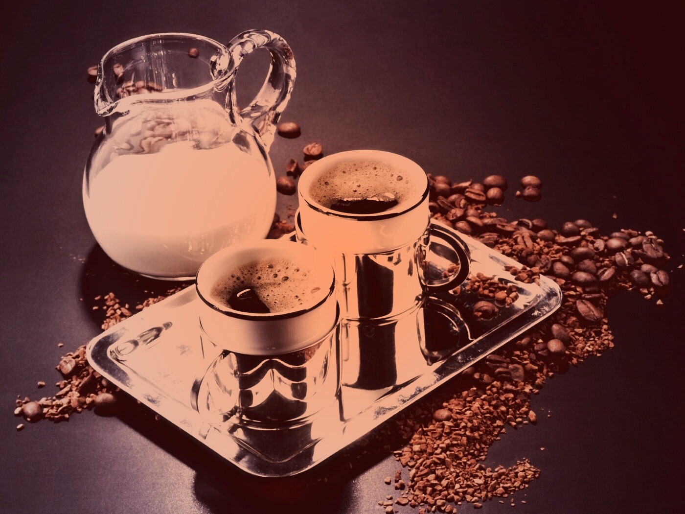 Поднос с кофе обои