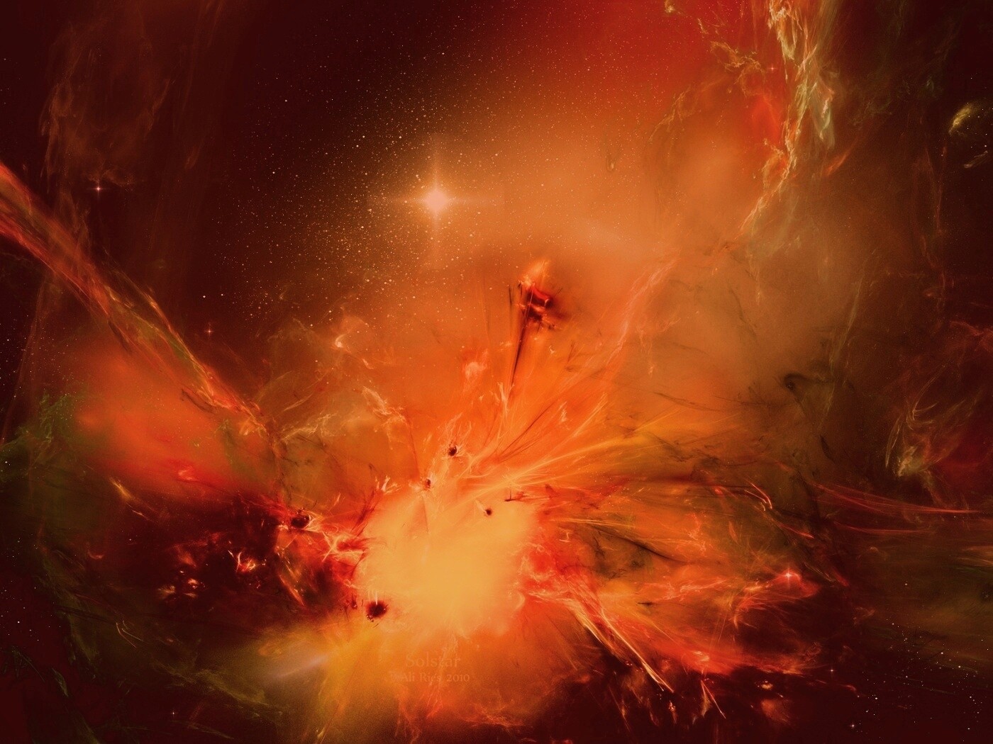 Туманность в красно-жёлтых тонах обои