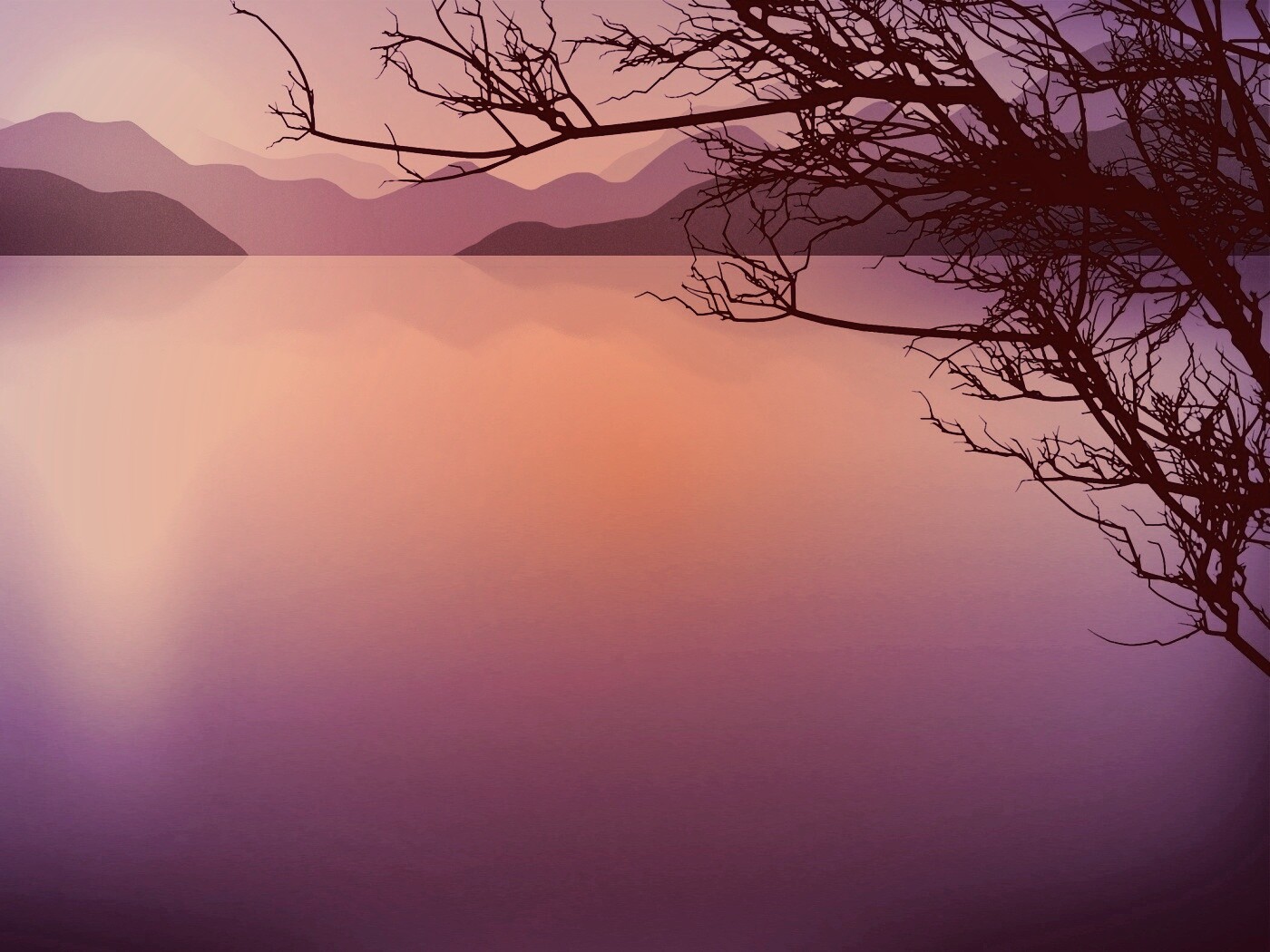 Ветка над вечерним озером обои