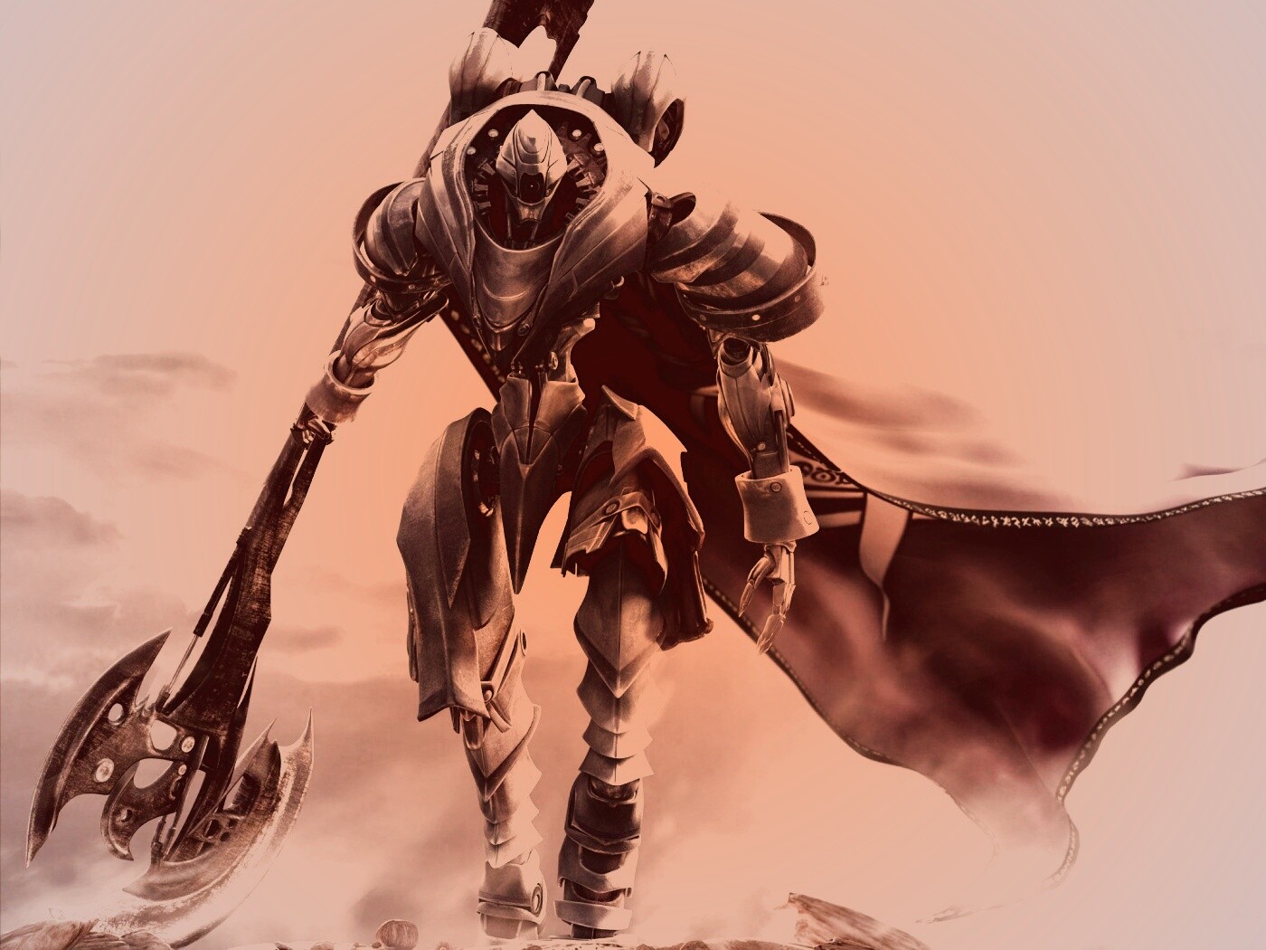 Боевой робот с топором в руке обои