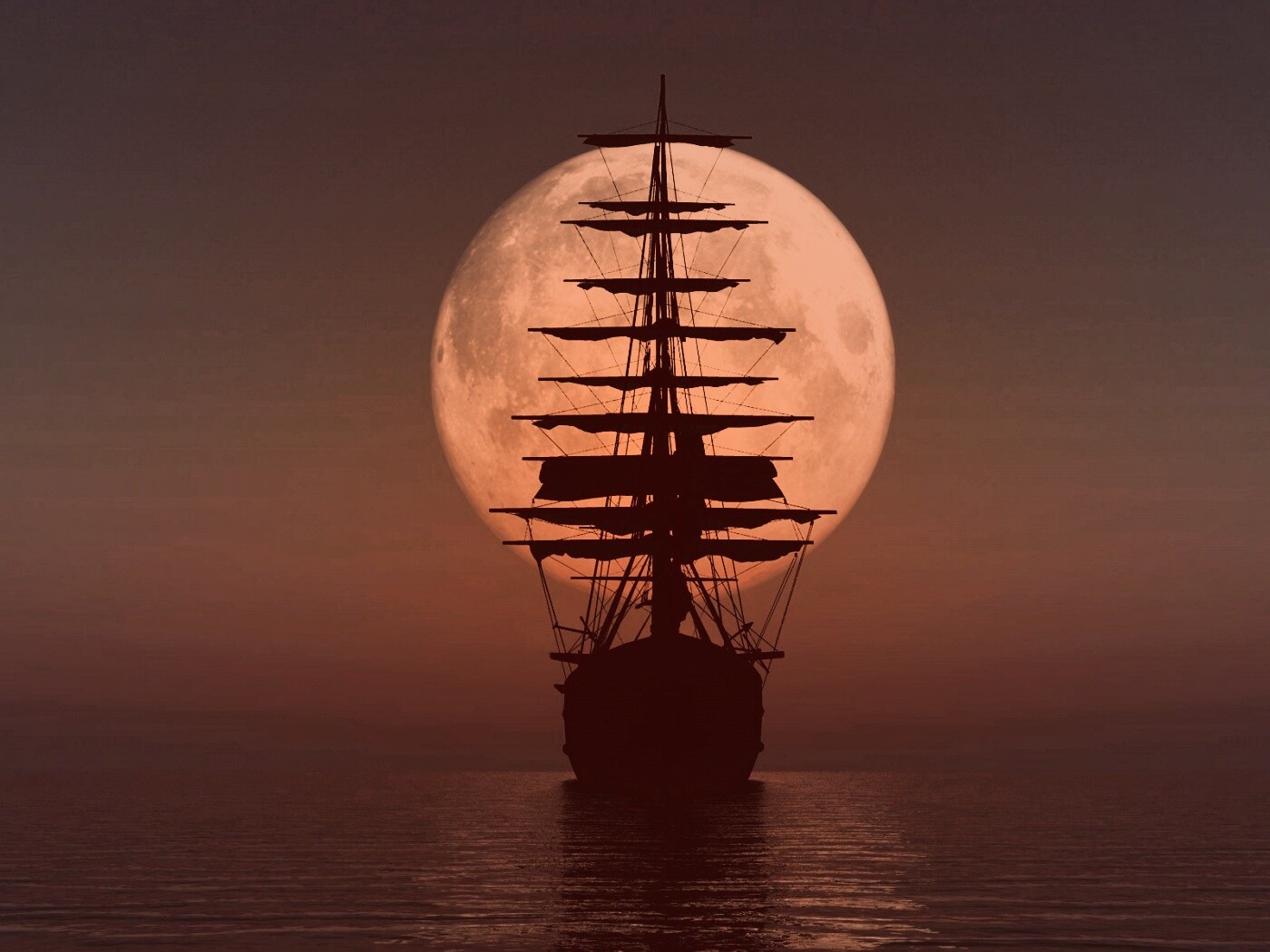 Корабль со спущенными парусами обои