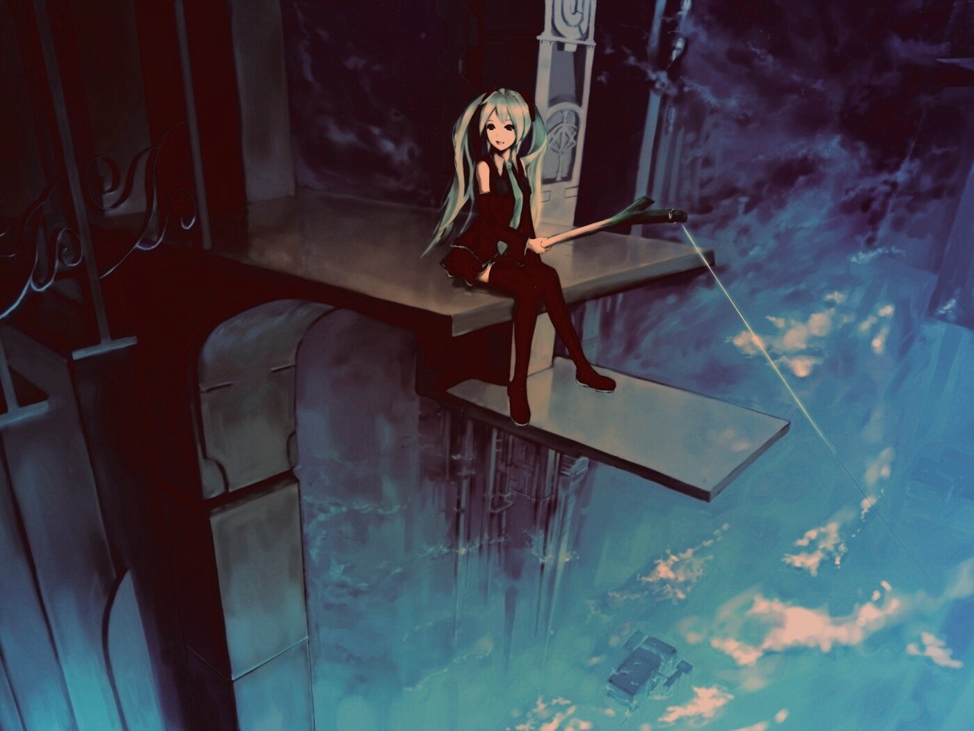 Хатсуне Мику с удочкой обои